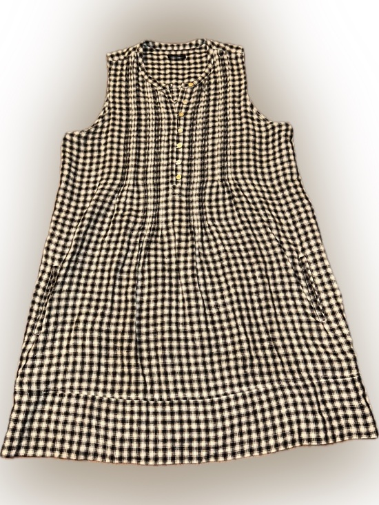 Quince Dresses & Skirts - Quince 100% European Flax Linen Cream Black Gingham Sleeveless Shift Dress L